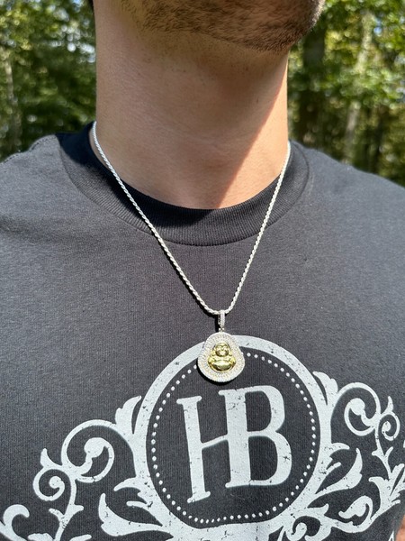 Alternate view of Buddha Pendant Real Moissanite Solid 925 Silver 14k Gold Plated Iced Necklace