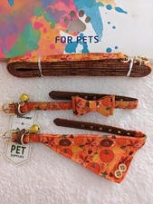 Expawlorer Pet Supplies 2 Collars Leash Set Pumpkin Acorn Thanksgiving Fall New