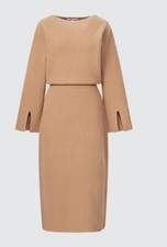 NWT UNIQLO : C Size S Women's Boat Neck Long Sleeve Ribbed Knit Dress Slit Biege