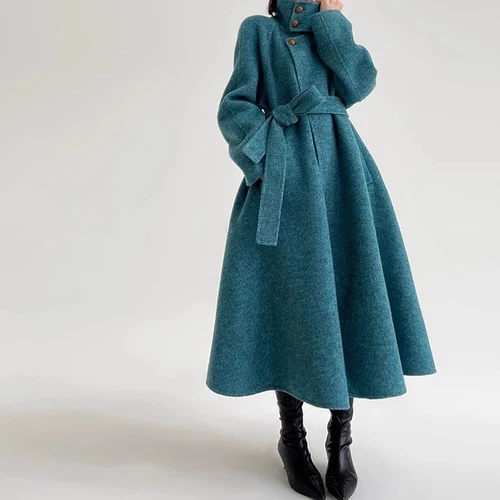 OFF WHITE Cappotto donna manica lunga stand collo double face lana lungo stringato lana cappotto