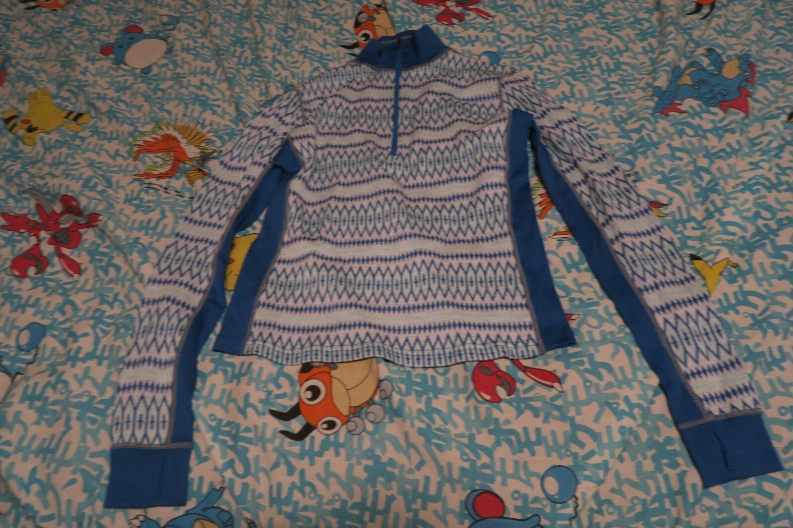 Dakini Merino Wool Blend Zip Knit Baselayer Size S Fair Isle Diamond Blue Mint