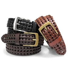 Men's Braided Belt Genuine Leather Woven Casual Dress Belt 1-3/8"(35mm) Wide