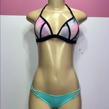 Pink victoria secret Pink and green Bikini Set with Triangle Halter Design zs S