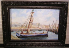 Vintage Original Oil Painting Impressionist Harbor Boats Signed J. Palet