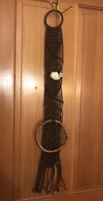 Vintage 1970's Brown Macrame Towel Holder with Ceramic Snail 33" Long Handmade