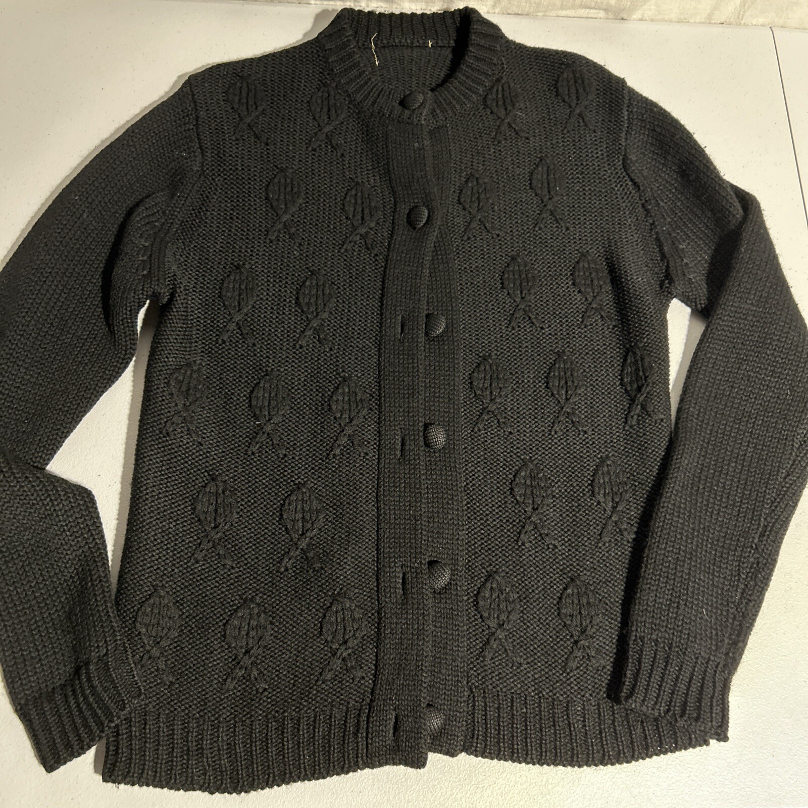 Vtg Women’s Solid Black Button Cardigan Sweater C… - image 1