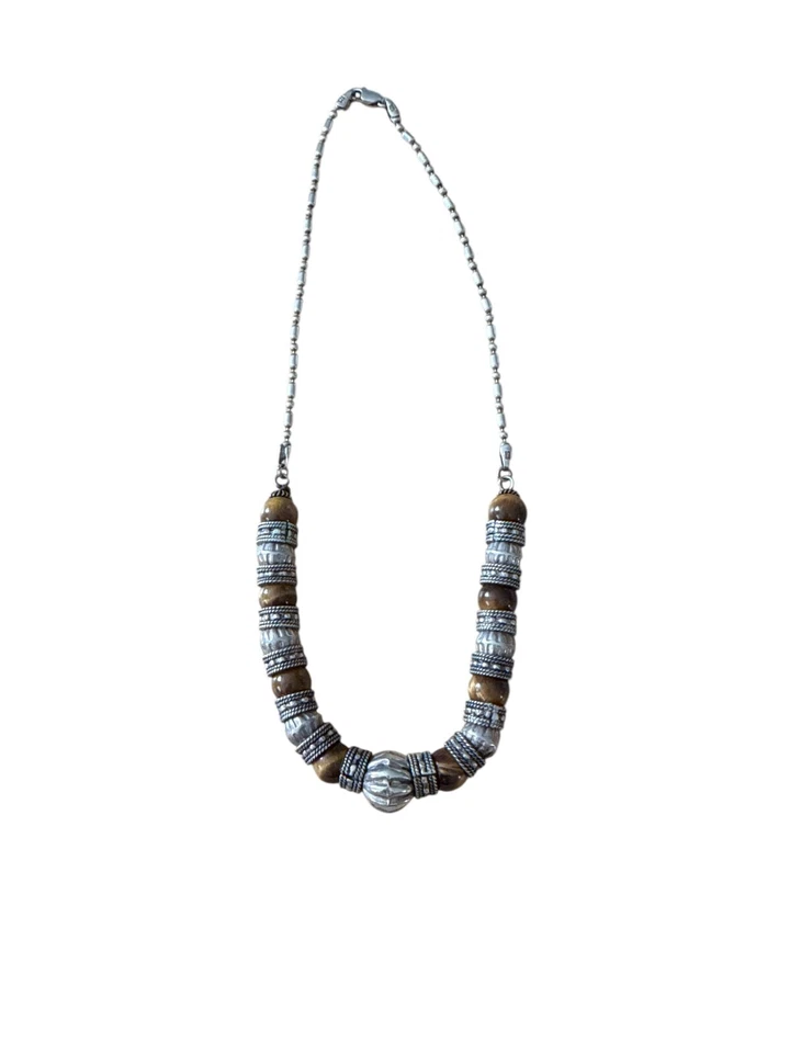 Collar vintage de plata esterlina 925 con cuentas de piedra ojo de tigre pesado bien hecho Foto 2 de 4