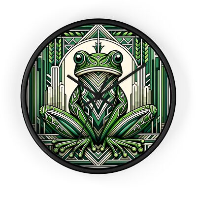 Home Decor Wall Clock Art Deco Chevron Frog Geometric Design Vintage Style Toad