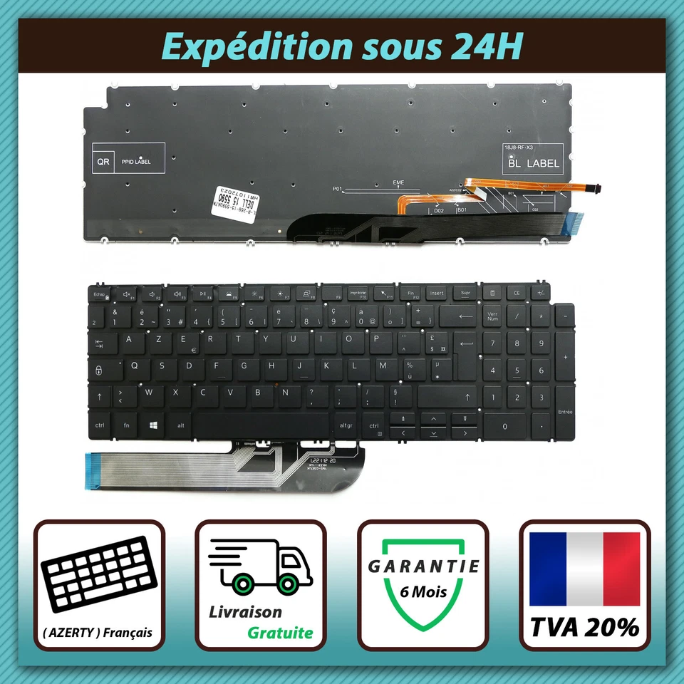 CLAVIER FRANÇAIS AZERTY POUR DELL INSPIRON 15 5590 5593 5594 5598 Rétro-éclairé