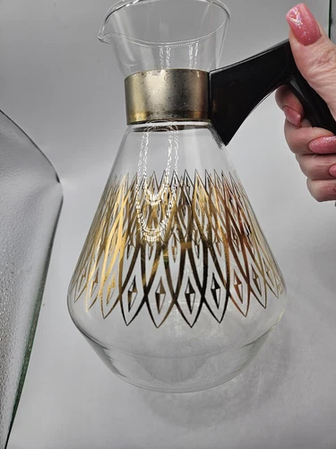 Vintage 60s Pyrex Atomic Starburst Gold Star Coffee Pot