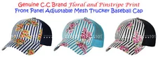 NEW! C.C Floral & Pinstripe Print Adjustable Mesh Trucker CC Baseball Cap