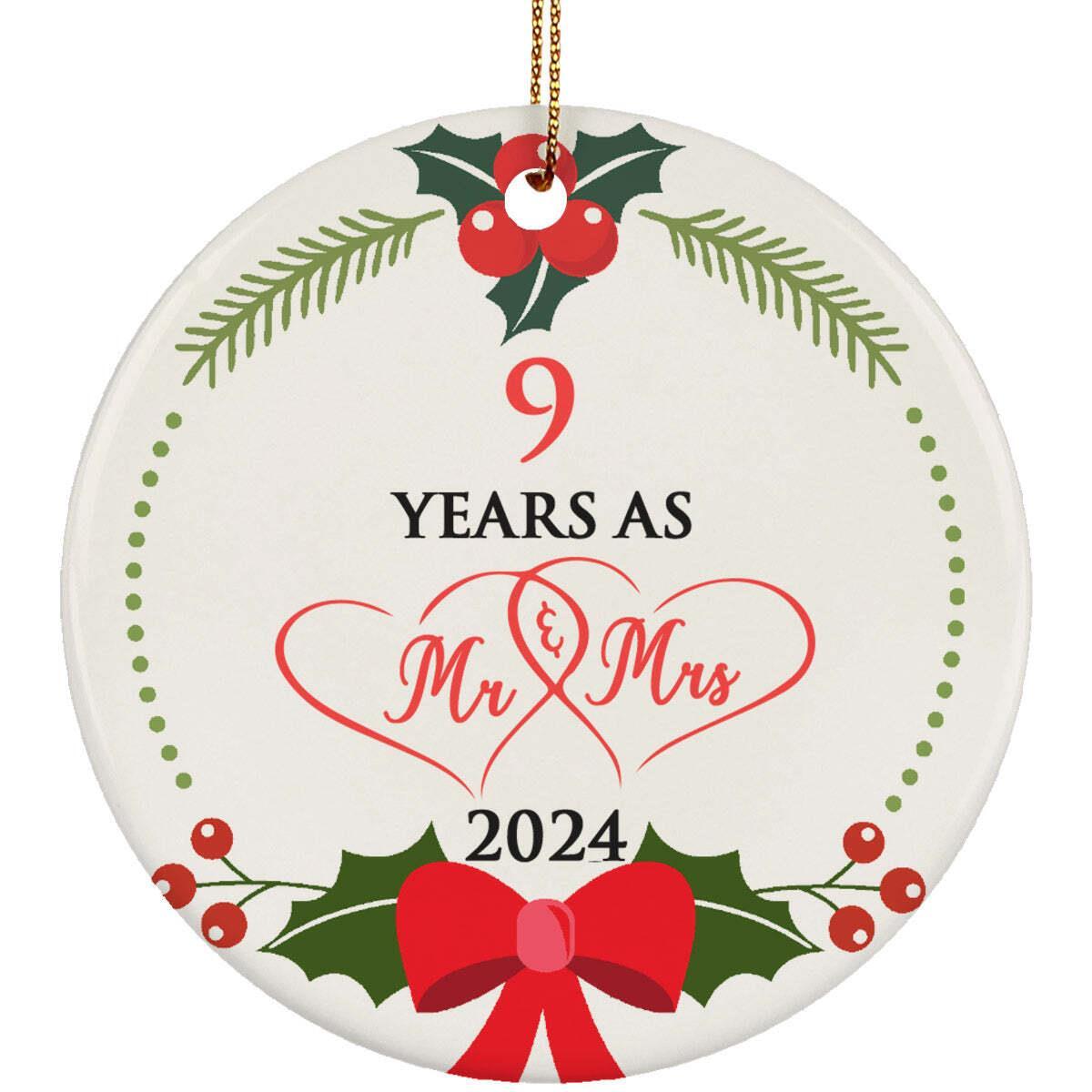 9th Anniversary Ornament 9 Years As Mr   Mrs Christmas Ornament Keepsake Gift