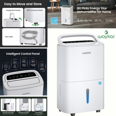 Waykar 80 Pint 6000 Sq. Ft Dehumidifier for Medium Spaces, Home, Office,Basement