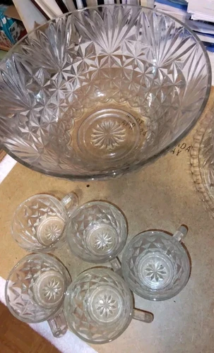 Vintage Anchor Hocking Punch Bowl Set Arlington Design Service for 5 6# h X 12"