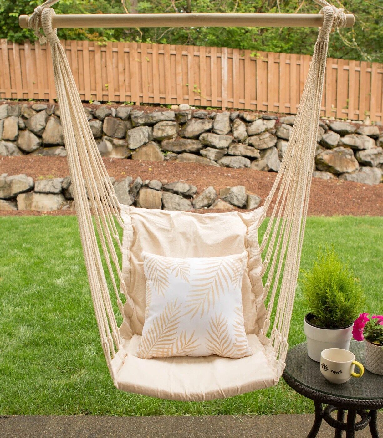 Padded Cotton Swinging Hammock Hanging Chair Outdoor Patio Yard Art Garden Decor