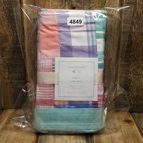 POTTERY BARN KIDS BABY CRIB SKIRT 16" DROP MADRAS PLAID COTTON - Picture 6 of 7