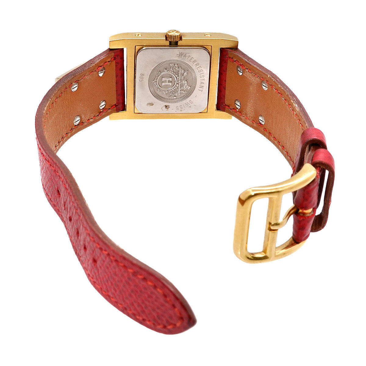 HERMES Medor Vintage pyramid Gold studs Quartz White Dial