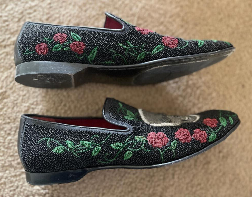 Donald J Pliner PASCOW Beaded Black Silver Skull Red Rose  display picture 1