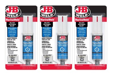 3 ~ J-B Weld MarineWeld White Adhesive & Sealant Resealable No Waste Cap .85 oz