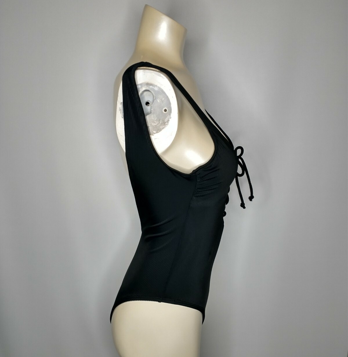 California Waves Cheeky Black Ribbed Lace-Up One Piece Swimsuit Size S New