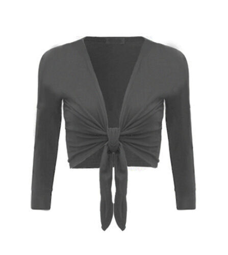 NEW LADIES TIE UP CROP SHRUG WOMENS WRAP OPEN BOLERO CARDIGAN TOP SIZE 8-26 - Picture 17 of 20
