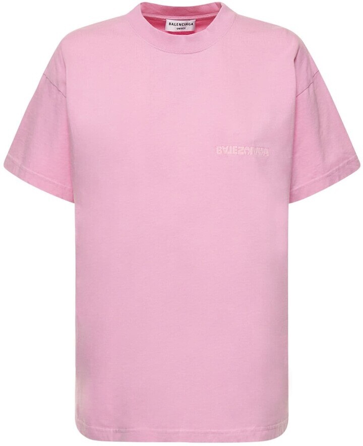 【送料&関税込】Balenciaga Pink T-shirt With Round Neck Logo NWT Balenciaga Turn Logo Embroidered Back Chest Pink Medium