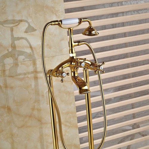 Floor Mount Bathroom Bathtub Mixer Faucet Free Standing Taps&Hand Shower Sprayer - Picture 4 of 17