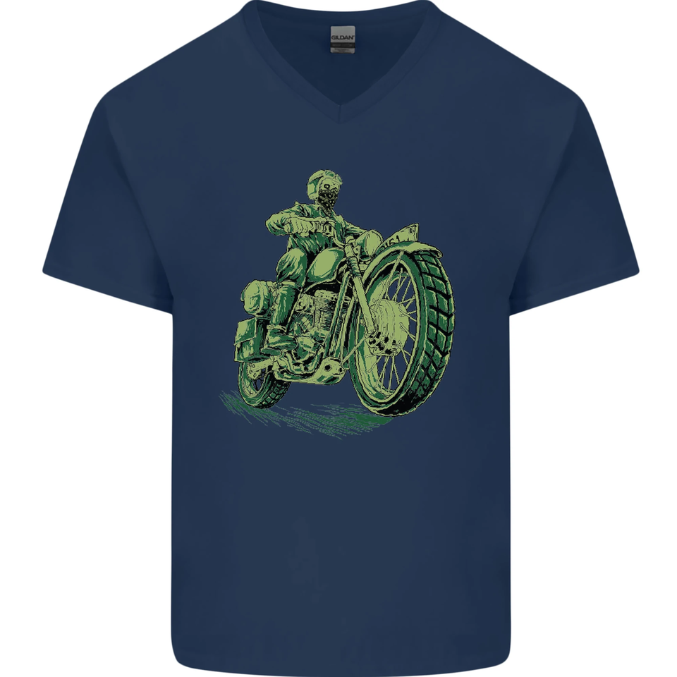 Cafe Racer Scramble Biker Green Cafe Racer Motorbike Motorcycle Mens V-Neck Cotton T-Shirt ...