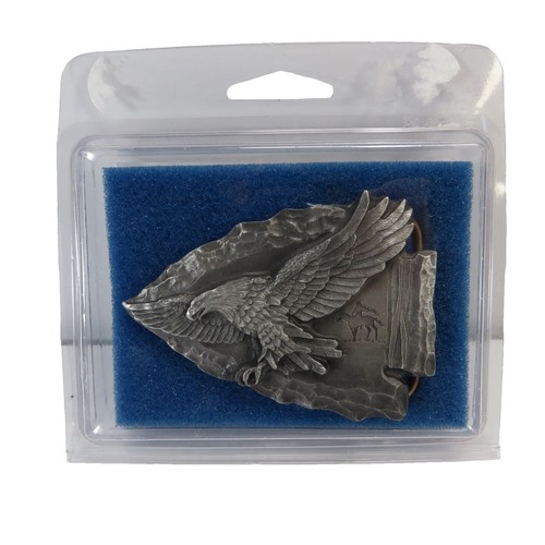 Vtg 1988 Siskiyou Buckle Co. Buffalo Nickel Pewter Belt Buckle Made in USA L-XL 1988 Siskiyou Buckle Co. Native American Eagle Horse Buffalo  main image 3