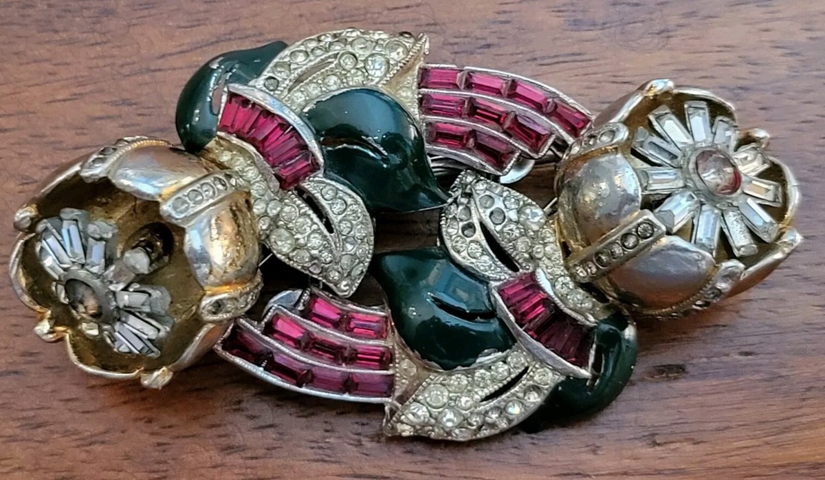 Vintage 1930s Coro Duette Quivering Camellia Combination Brooch Dress Clip