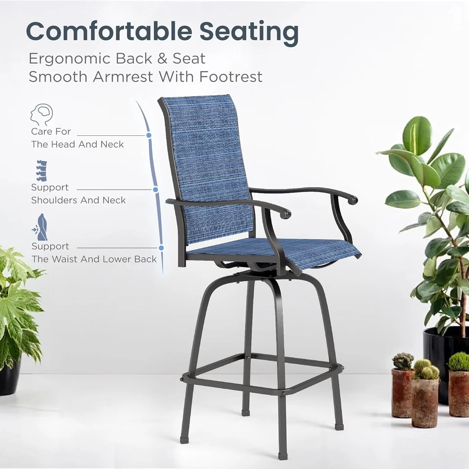Juego de 2 taburetes de bar giratorios para patio al aire libre 360 rotación taburete de bar azul Foto 4 de 4