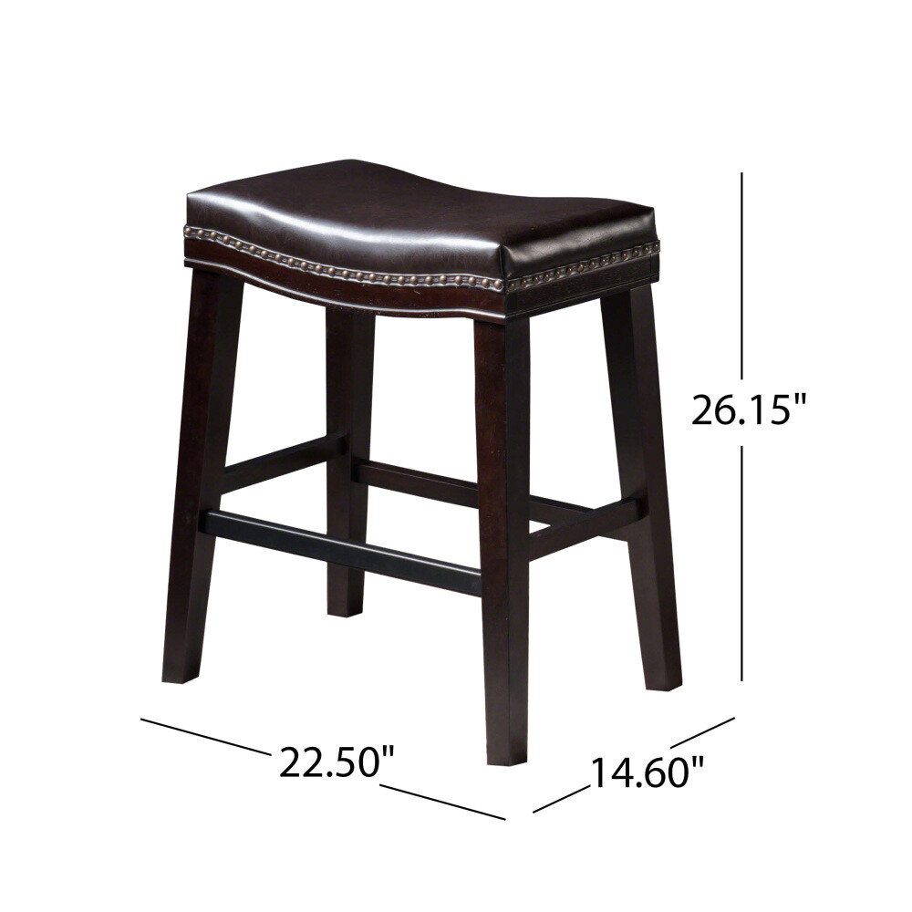 Dark Brown 26" Contemporary Upholstered Saddle Stools (Set of 4) w/Nailhead Trim