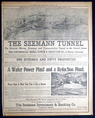 1907 Newspaper Full Page Ad - Seeman Tunnel Clear Creek Colorado Mining History