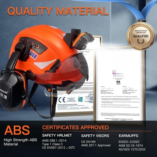5-in-1 ANSI Safety Helmet Hard Hat w/ Visor Ear Muffs Headlamp Mount - NIB - Picture 3 of 9