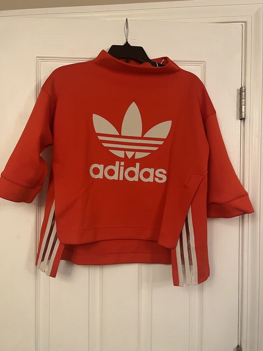 Adidas Trefoil Orange Size Small Crop Top Short Sleeve Sweatshirt New With  Tags