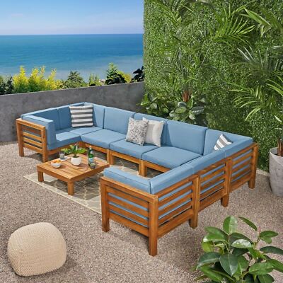 Dawson Outdoor U-Shaped Sectional Sofa Set with Coffee Table - 9