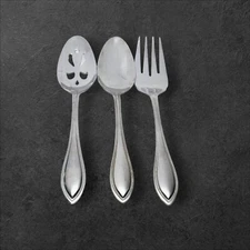 INTERNATIONAL AMERICAN BEAD  Serving Spoons Fork Set Of 3  STAINLESS Flatware