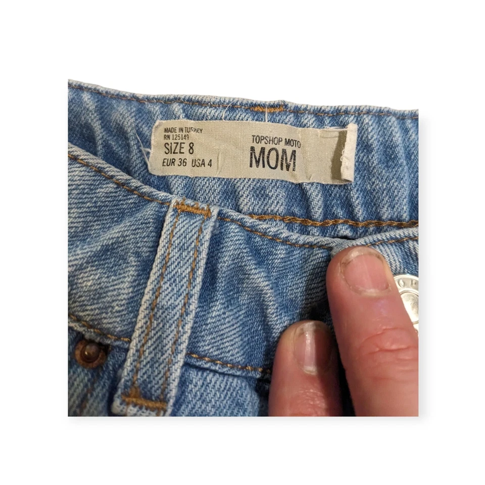 Top Shop Moto мама женщин Jean Hot шорты состаренный необработанный кромки высоты синий размер 8 - Изображение 2 из 3