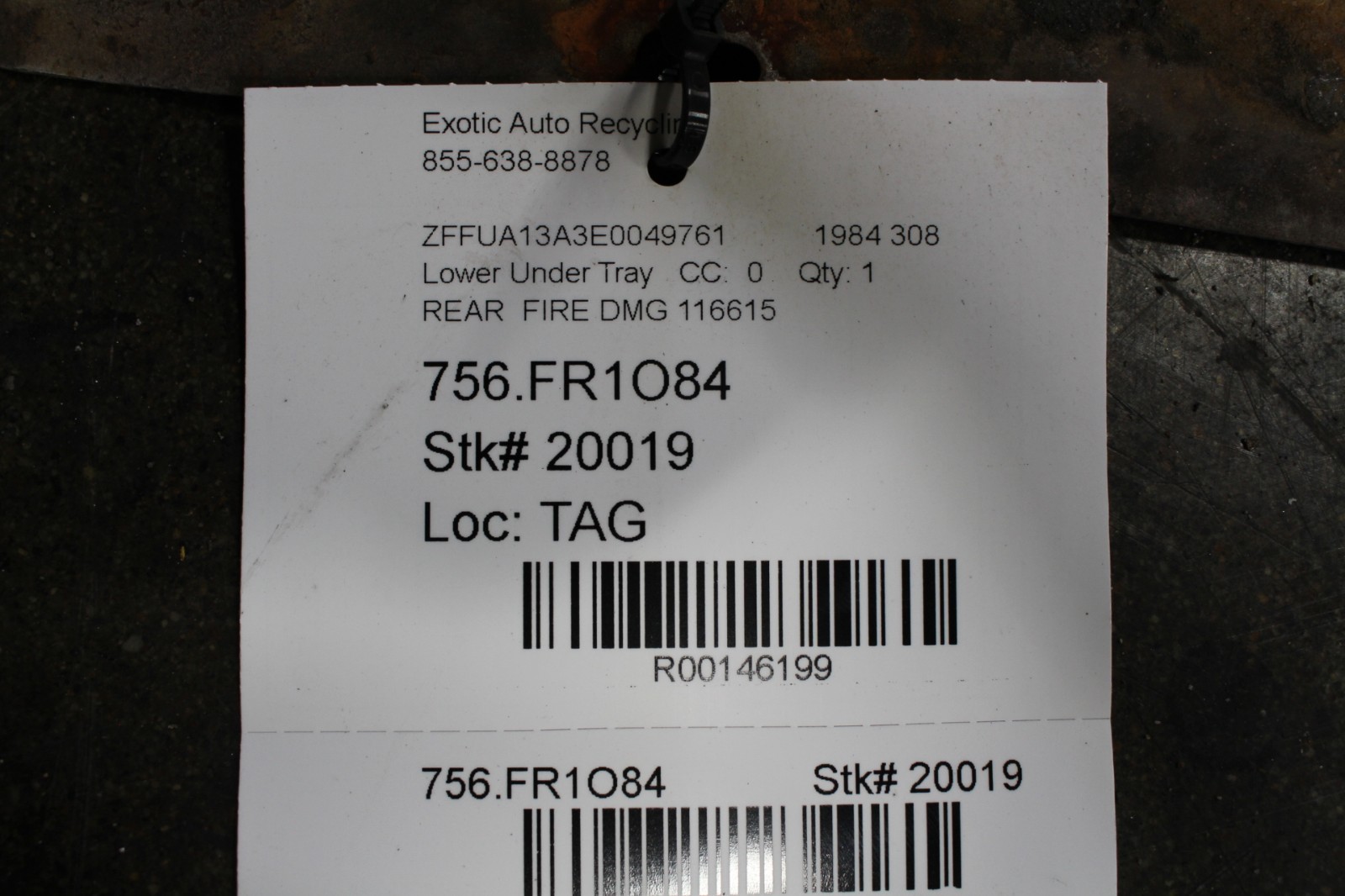 Ferrari 308, Rear Exhaust Heat Shield, Fire Dmg, Used, P/N 116615