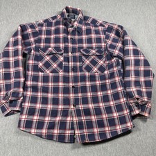 Sears Plaid Shirt Men M Blue Red Perma-Prest Quilted Lined Flannel Work Shacket
