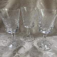 3 Vintage Elegant Etched Crystal Cordial Glasses
