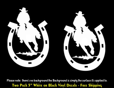 Cowboy Riding Inside a Horseshoe Two 5'' Vinyl Decal Car Truck Windows Glass Door