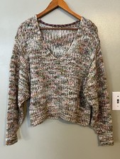 Free People Multicolor Knit Women's Sweater V Neck Slouchy XS