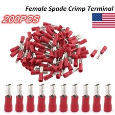 200pcs 0.11" Female Quick Disconnect Spade Terminals Insulated Crimp Connectors