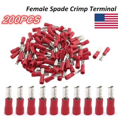 200pcs 0.11'' Female Quick Disconnect Spade Terminals Insulated Crimp Connectors