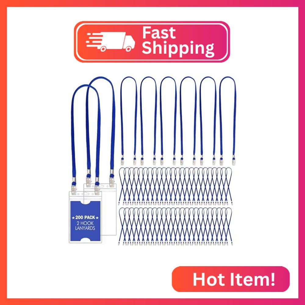 Patelai 200 Pack Double Clip Lanyards Bulk Face Mask Lanyards, Blue