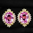 24K Gold 925 Sterling Silver Earrings Stupendous Vivid Pink Sapphire 34.70Ct
