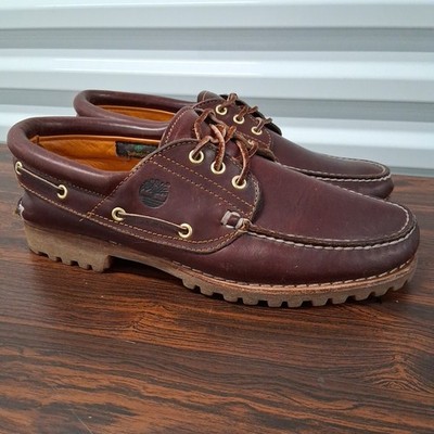 Timberland Mens Authentic 3-Eye Lug Handsewn Boat Shoes Burgundy