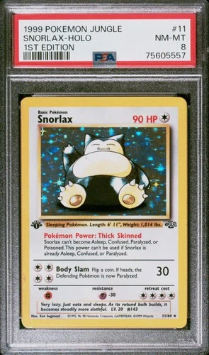 1999 POKEMON JUNGLE 1ST EDITION #11 SNORLAX-HOLO PSA 8 NM-MT