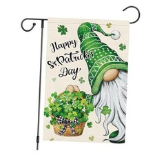 Happy St. Patrick's Day Gnome Garden Flag 12x18 Double Sided Burlap, Shamrock